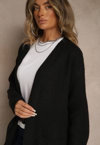 Renee - Czarny Długi Kardigan Niezapinany z Bawełną Ferrive. Okazja: na co dzień. Kolor: czarny. Materiał: bawełna. Długość: długie. Styl: casual #3