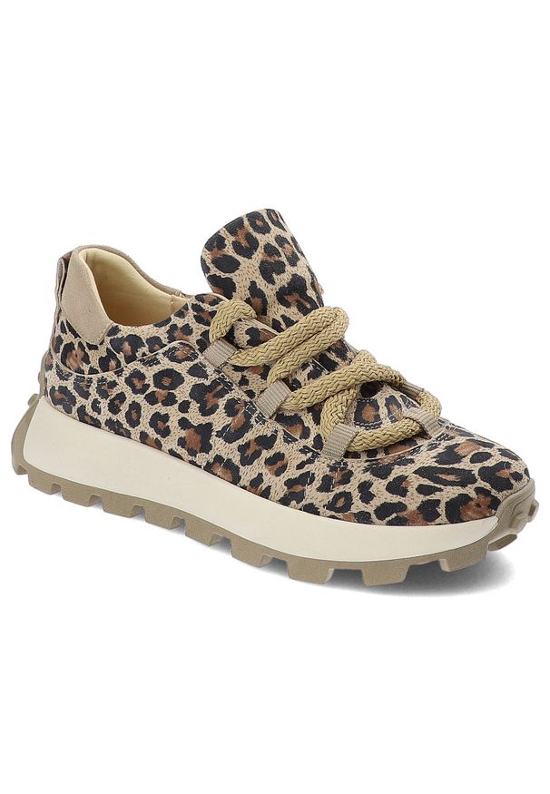 Brązowe Sneakersy Armodo Eleganckie Obuwie Damskie Panterka. Okazja: na co dzień. Kolor: brązowy. Materiał: zamsz, jeans. Wzór: motyw zwierzęcy. Styl: elegancki