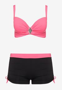 Born2be - Fuksjowo-Czarne Bikini Biustonosz i Majtki ze Ściągaczami Ulonaniela. Kolekcja: plus size. Kolor: różowy. Wzór: aplikacja #2