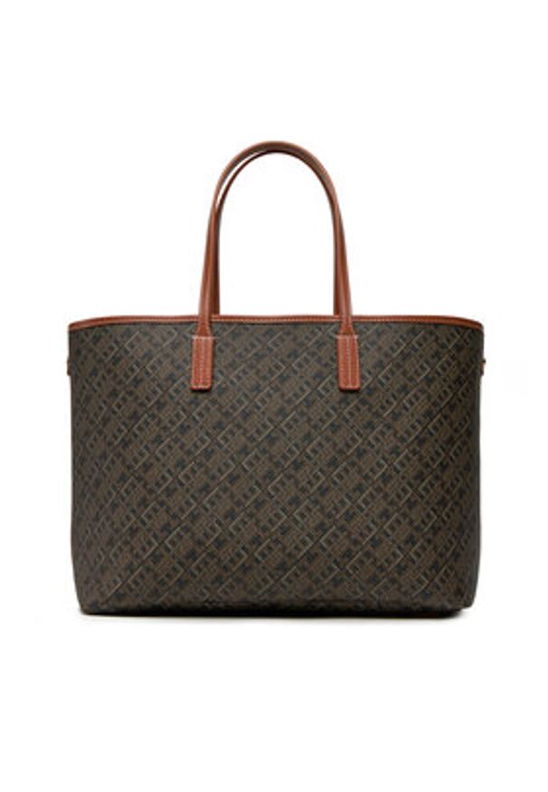 TOMMY HILFIGER - Tommy Hilfiger Torebka Th Monoplay Leather Tote AW0AW17416 Czarny. Kolor: czarny. Materiał: skórzane