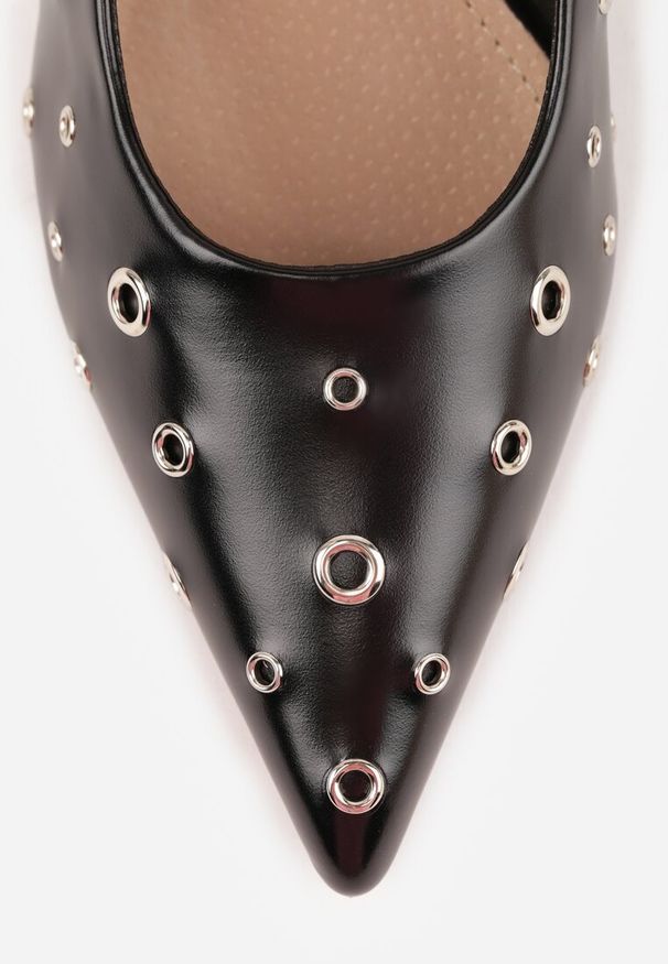 Renee - Czarne Czółenka na Szpilce Vices Ozdobione Nitami z Wkładką ze Skóry Naturalnej Rilinessa. Okazja: na co dzień, na spotkanie biznesowe, do pracy. Kolor: czarny. Materiał: skóra. Wzór: aplikacja. Obcas: na szpilce. Styl: casual, biznesowy, klasyczny