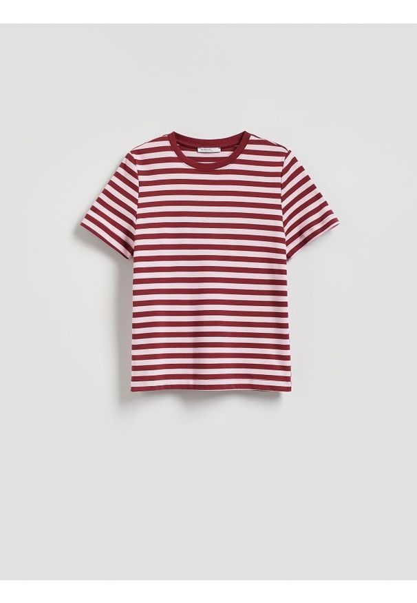 Reserved - T-shirt z bawełny merceryzowanej - pastelowy róż. Kolor: różowy. Materiał: bawełna