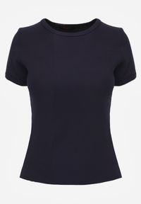 Renee - Granatowy Bawełniany T-shirt o Dopasowanym Kroju z Prążkowanego Materiału Lailya. Kolor: niebieski. Materiał: prążkowany, materiał, bawełna. Styl: elegancki #8