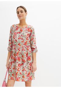 bonprix - Sukienka ze zrównoważonej wiskozy. Kolor: beżowy. Materiał: wiskoza. Wzór: kwiaty #1