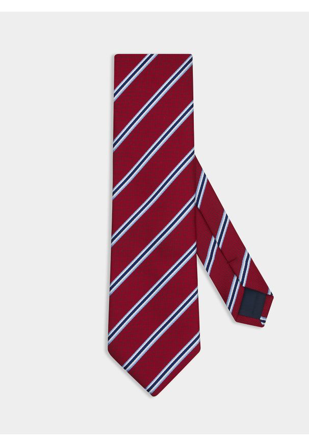 Pako Lorente - Bordowy krawat męski w pasy P22SF-KX-022-D-0. Kolor: czerwony. Materiał: poliester