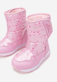 Born2be - Różowe Śniegowce Kydonia. Wysokość cholewki: za kostkę. Nosek buta: okrągły. Zapięcie: rzepy. Kolor: różowy. Materiał: materiał, futro. Szerokość cholewki: normalna. Wzór: kolorowy, napisy, aplikacja, nadruk. Sezon: zima #3