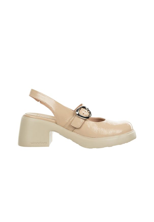 Sandały Wonders E-7111 Palo 138032, Beżowy, Skóra lakierowana - 38. Okazja: na co dzień. Zapięcie: sprzączka. Kolor: beżowy. Materiał: lakier. Obcas: na obcasie. Styl: casual. Wysokość obcasa: średni