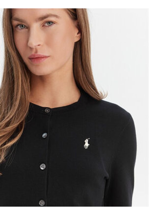 Polo Ralph Lauren Kardigan 211971871005 Czarny Slim Fit. Typ kołnierza: polo. Kolor: czarny. Materiał: bawełna