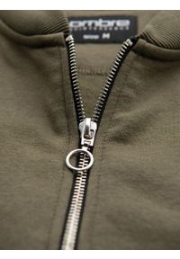 Ombre Clothing - Bawełniana rozpinana bluza męska dresowa bomberka – khaki V1 - Rozmiar: XL. Okazja: na co dzień. Kolor: brązowy. Materiał: dresówka, bawełna. Wzór: aplikacja. Styl: sportowy, casual, elegancki #9