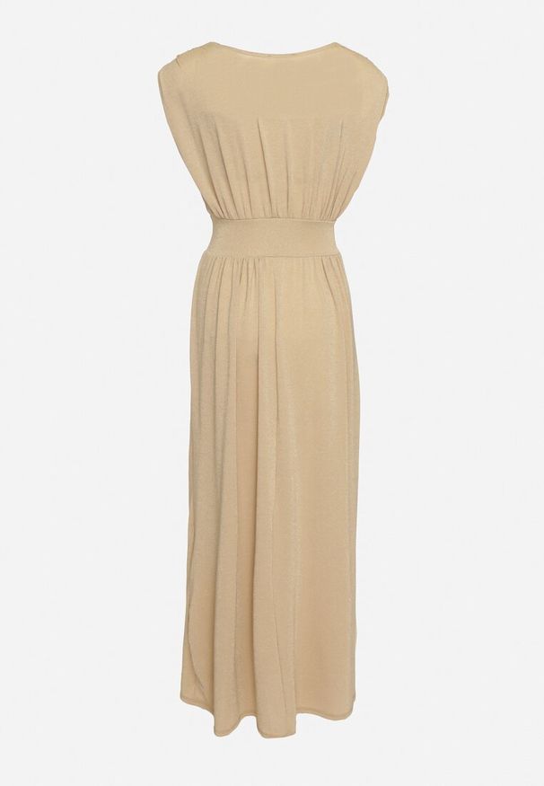 Born2be - Jasnożółta Rozkloszowana Sukienka z Gumką w Talii Zdobiona Metaliczną Nicią Fagelia. Okazja: na co dzień. Kolor: żółty. Długość rękawa: krótki rękaw. Wzór: aplikacja. Typ sukienki: proste. Styl: glamour, casual