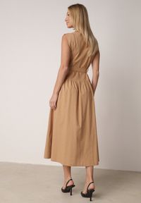 Born2be - Beżowa Koszulowa Sukienka Bez Rękawów z Wiskozy i Bawełny z Paskiem Suranon. Okazja: na co dzień. Kolor: beżowy. Materiał: wiskoza, bawełna. Długość rękawa: bez rękawów. Sezon: wiosna, lato. Typ sukienki: koszulowe. Styl: casual, elegancki, klasyczny #3