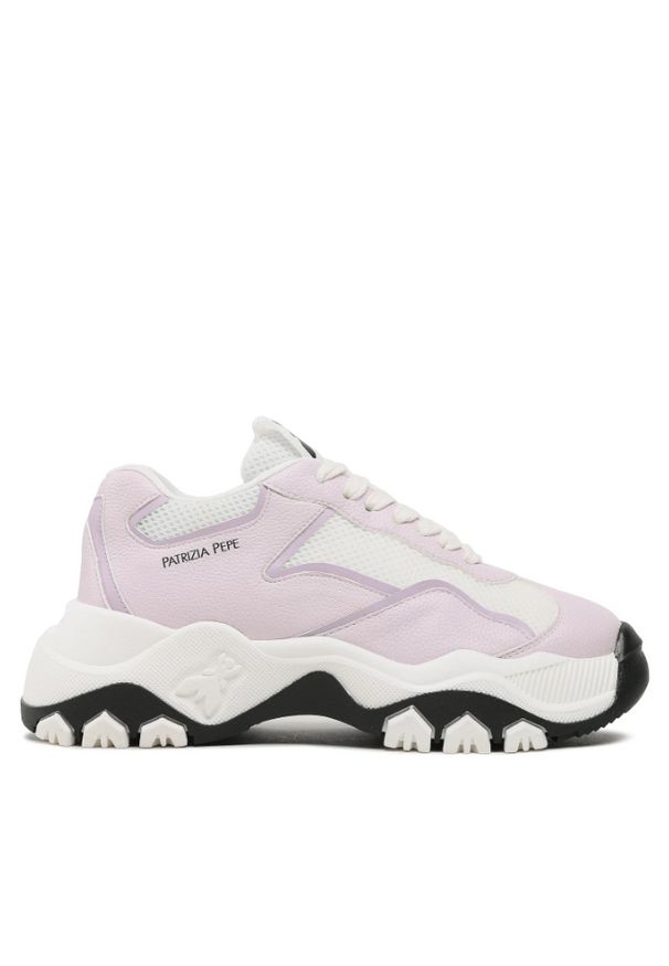 Patrizia Pepe Sneakersy | 8Z0081/E028 | Kobieta | Biały, Fioletowy. Nosek buta: okrągły. Kolor: biały, wielokolorowy, fioletowy. Materiał: skóra ekologiczna, tkanina. Wzór: aplikacja. Obcas: na platformie. Sport: turystyka piesza