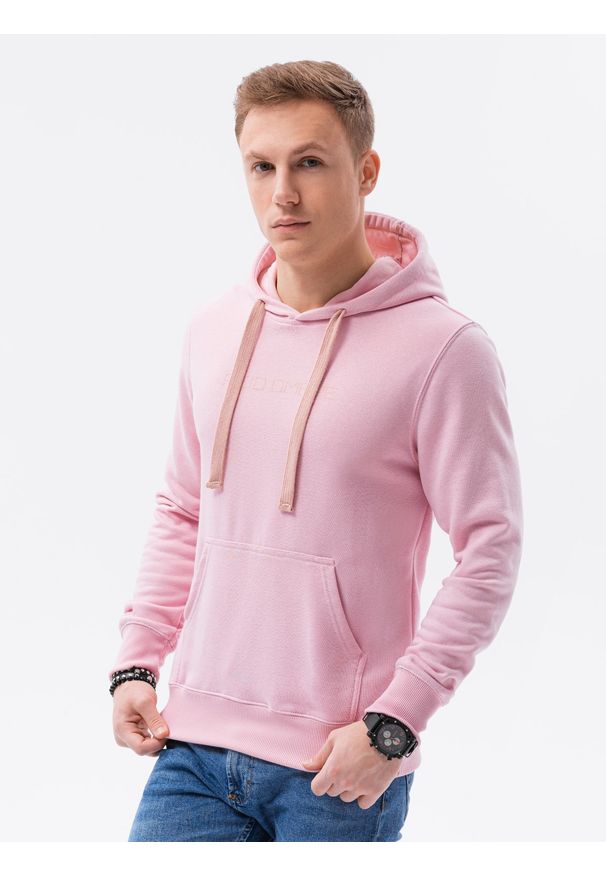 Ombre Clothing - Bluza męska w mocnych kolorach B1351 - różowa - XXL. Typ kołnierza: kaptur. Kolor: różowy. Materiał: bawełna, poliester. Wzór: nadruk