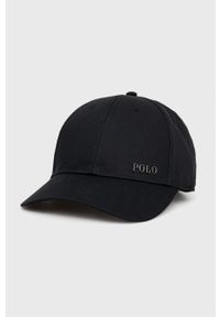 Polo Ralph Lauren czapka kolor czarny gładka. Kolor: czarny. Materiał: poliester. Wzór: gładki
