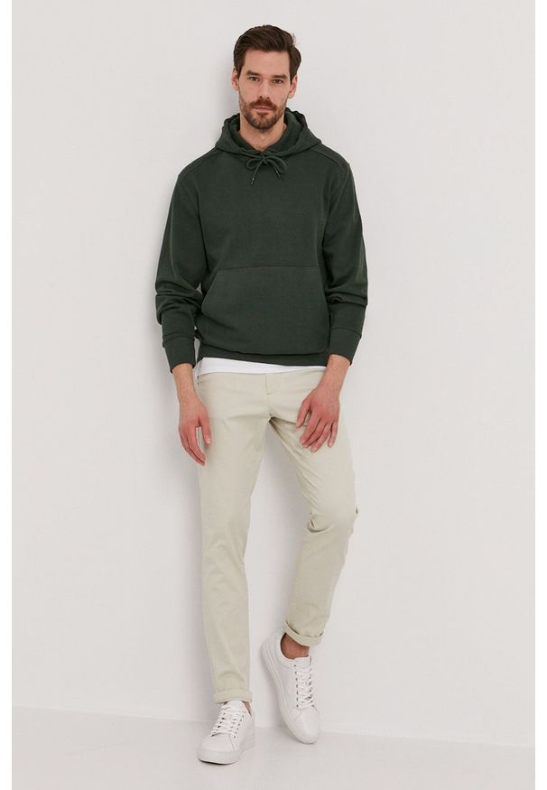 Selected - Bluza bawełniana. Okazja: na co dzień. Typ kołnierza: kaptur. Kolor: zielony. Materiał: bawełna. Styl: casual