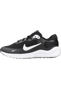 Buty do biegania dla dzieci Nike Revolution 7. Zapięcie: sznurówki. Kolor: biały, czarny, wielokolorowy. Materiał: syntetyk, tkanina, materiał. Szerokość cholewki: normalna. Model: Nike Revolution