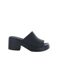 Klapki damskie Crocs Slide Heel. Okazja: na co dzień. Kolor: zielony. Materiał: syntetyk, materiał. Obcas: na obcasie. Styl: sportowy, casual. Wysokość obcasa: średni