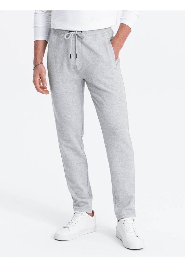 Ombre Clothing - Męskie spodnie dresowe o marchewkowym kroju - szary melanż V3. Kolor: szary. Materiał: dresówka. Wzór: melanż