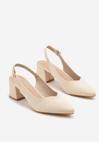 Renee - Beżowe Sandały Vices na Słupku Slingback ze Skórzaną Wkładką Ciaravien. Okazja: na co dzień. Zapięcie: sprzączka. Kolor: beżowy. Materiał: skóra. Obcas: na słupku. Styl: casual, elegancki, klasyczny #4