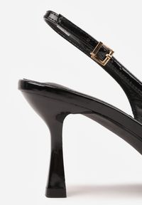 Renee - Czarne Czółenka Sandały na Szpilce Vices Slingback Lakierowane z Ozdobą Ataloria. Okazja: na co dzień. Zapięcie: sprzączka. Kolor: czarny. Materiał: lakier. Wzór: aplikacja. Obcas: na szpilce. Styl: casual, elegancki, klasyczny #9