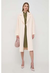 Elisabetta Franchi płaszcz wełniany kolor różowy przejściowy. Kolor: różowy. Materiał: wełna. Styl: klasyczny #2