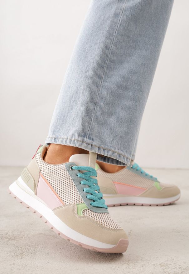 Born2be - Beżowe Sneakersy z Siateczką i Antypoślizgową Podeszwą Katala. Okazja: na spacer, na co dzień. Kolor: beżowy. Materiał: jeans. Sport: turystyka piesza