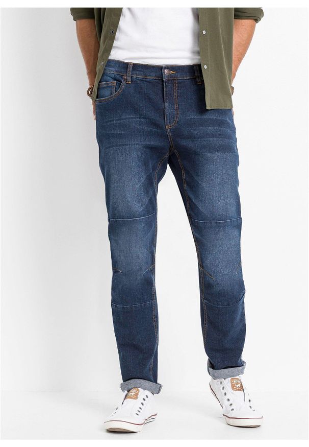 bonprix - Dżinsy ze stretchem, regular fit, tapered w wygodnym fasonie. Stan: obniżony. Kolor: niebieski