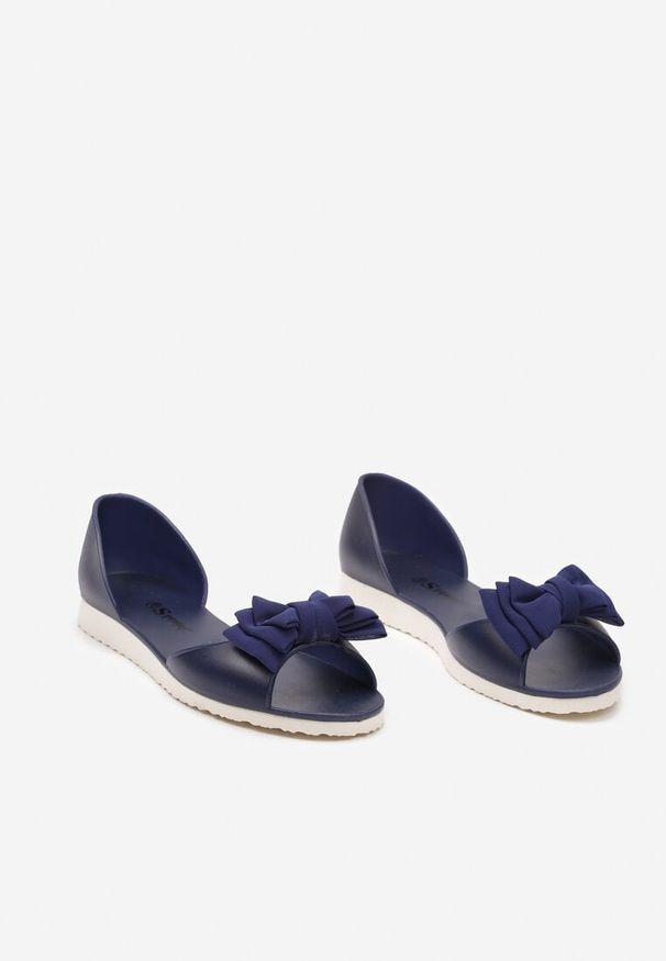 Renee - Granatowe Balerinki Meliski z Materiałową Kokardką w Pasującym Kolorze Anirtepa. Kolor: niebieski. Materiał: materiał. Styl: elegancki