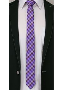 Alties - Fioletowy Stylowy Krawat (Śledź) Męski -ALTIES- 5 cm, Wąski, Wrzosowy w Drobną Kratkę. Kolor: fioletowy. Materiał: tkanina. Wzór: kratka. Styl: elegancki #2