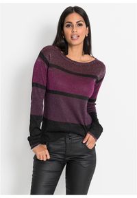bonprix - Cienki sweter z mieszanki wiskozy. Kolor: fioletowy. Materiał: wiskoza. Wzór: paski #1