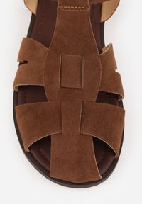 Renee - Brązowe Sandały Gladiatorki z Imitacji Nubuku Zapinane na Sprzączkę Briannea. Zapięcie: sprzączka. Kolor: brązowy. Materiał: nubuk. Wzór: haft. Sezon: lato. Styl: elegancki #8