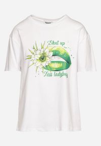 Born2be - Biało-Zielony T-shirt z Bawełny z Ozdobnym Printem Xarilla. Kolor: zielony. Materiał: bawełna. Wzór: nadruk. Sezon: lato #3