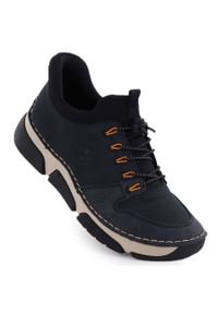 Półbuty damskie sneakersy komfortowe granatowe Rieker 45963-14. Kolor: niebieski. Materiał: skóra ekologiczna