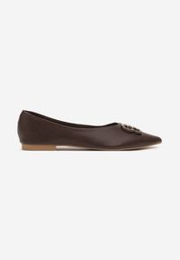 Born2be - Brązowe Balerinki z Noskiem w Szpic i Elegancką Aplikacją Naliema. Okazja: na co dzień. Nosek buta: szpiczasty. Kolor: brązowy. Wzór: aplikacja. Obcas: na płaskiej podeszwie. Styl: elegancki #5