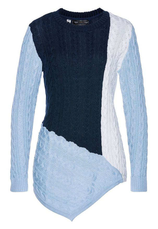 Sweter w warkocze bonprix pudrowy niebieski - ciemnoniebieski. Kolor: fioletowy. Materiał: materiał, bawełna, akryl