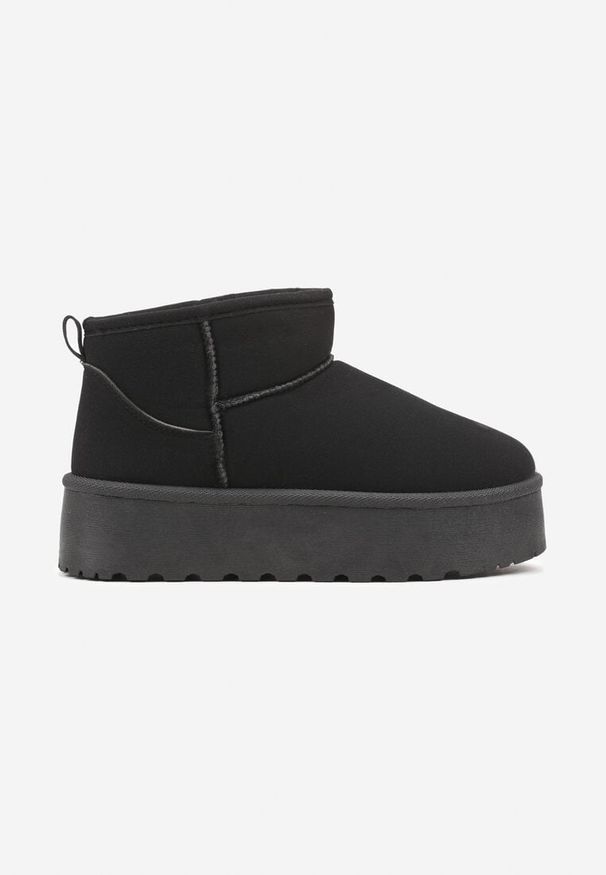 Born2be - Czarne Śniegowce na Grubej Podeszwie z Futerkiem Sailice. Okazja: na co dzień. Kolor: czarny. Materiał: futro. Styl: casual