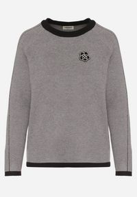 Born2be - Szary Sweter Ozdobiony Paskami i Aplikacją Tusanne. Okazja: na co dzień. Kolor: szary. Materiał: jeans. Wzór: aplikacja. Styl: casual, elegancki #5