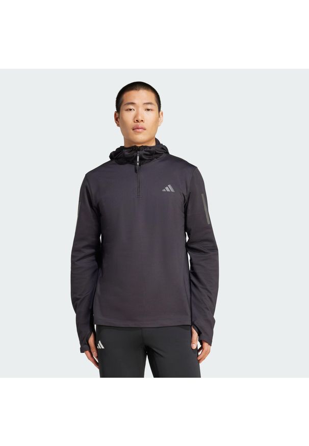 Adidas - Bluza z kapturem Own The Run Winterized Hooded Half-Zip. Typ kołnierza: kaptur. Kolor: czarny. Technologia: ClimaWarm (Adidas). Sport: bieganie