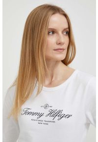 TOMMY HILFIGER - Tommy Hilfiger longsleeve bawełniany kolor biały. Kolor: biały. Materiał: bawełna. Długość rękawa: długi rękaw #4