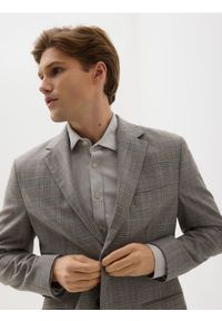 Reserved - Marynarka slim fit w kratę - brązowy. Kolor: brązowy. Materiał: wiskoza, tkanina #1