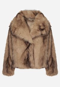 Born2be - Beżowa Kurtka Futrzana z Szerokim Kołnierzem Ditene. Okazja: na co dzień, na randkę. Kolor: beżowy. Materiał: futro. Styl: casual #3