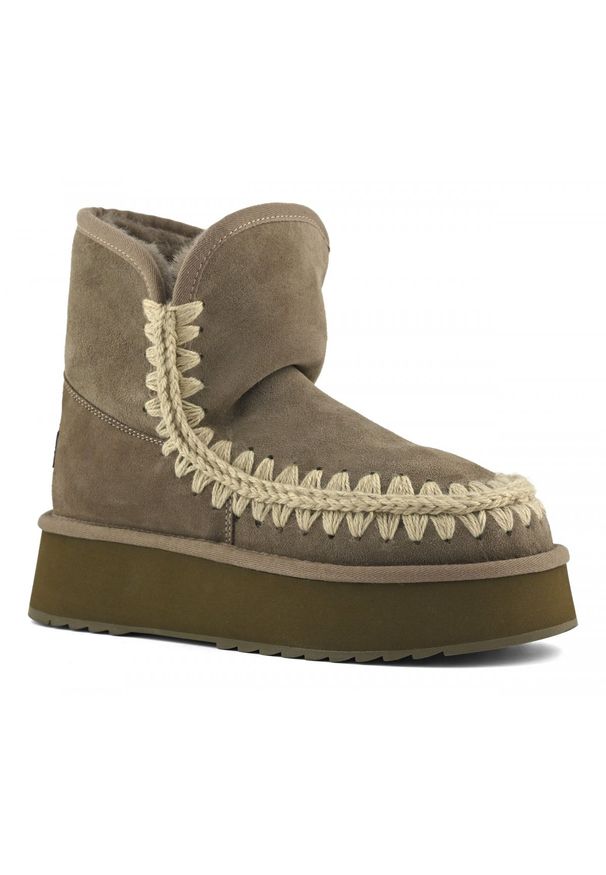 Mou - MOU Platform boot suede Śniegowce damskie. Kolor: szary. Materiał: zamsz, materiał, wełna. Szerokość cholewki: normalna. Sezon: zima. Obcas: na platformie