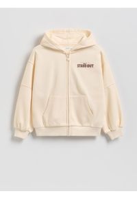 Reserved - Bluza z nadrukiem - kremowy. Kolor: kremowy. Materiał: dzianina, bawełna. Wzór: nadruk #1
