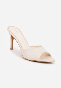 Renee - Beżowe Klapki na Szpilce VICES z Metaliczną Wstawką i Szpiczastym Noskiem Alarianne. Nosek buta: szpiczasty. Kolor: beżowy. Materiał: jeans. Obcas: na szpilce. Styl: wizytowy, elegancki #4