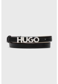 Hugo - HUGO pasek skórzany damski kolor czarny. Kolor: czarny. Materiał: skóra