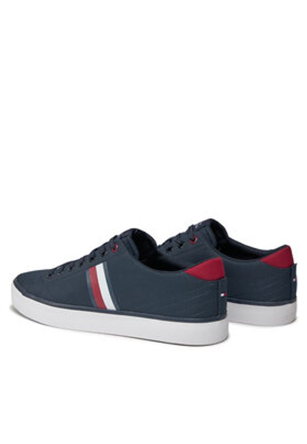 TOMMY HILFIGER - Tommy Hilfiger Sneakersy Th Hi Vulc Low Stripes Mesh FM0FM04946 Niebieski. Kolor: niebieski. Materiał: materiał