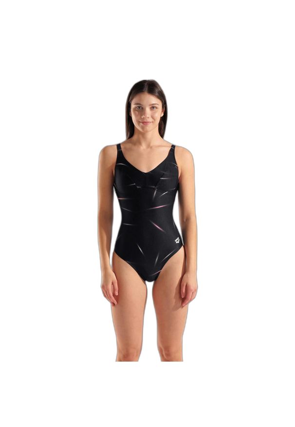 Damski kostium kąpielowy 1-częściowy Arena Stars Rain U Back. Kolor: wielokolorowy, czarny