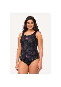ULLA POPKEN - Damski Kostium kąpielowy meduza bez miękkich miseczek ze ściągaczami. Kolekcja: plus size. Kolor: czarny. Materiał: poliester, elastan, poliamid, materiał