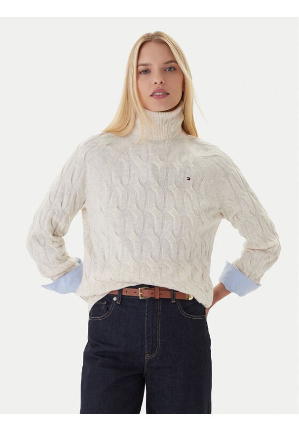 TOMMY HILFIGER - Tommy Hilfiger Golf WW0WW46791 Beżowy Regular Fit. Typ kołnierza: golf. Kolor: beżowy. Materiał: wełna