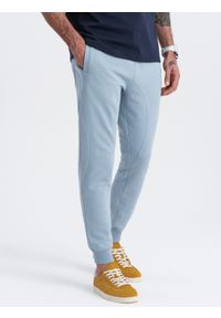 Ombre Clothing - Męskie spodnie dresowe typu jogger - niebieskie V7. Okazja: na co dzień. Kolor: niebieski. Materiał: dresówka. Wzór: aplikacja. Styl: casual #6